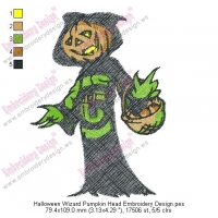 Halloween Wizard Pumpkin Head Embroidery Design